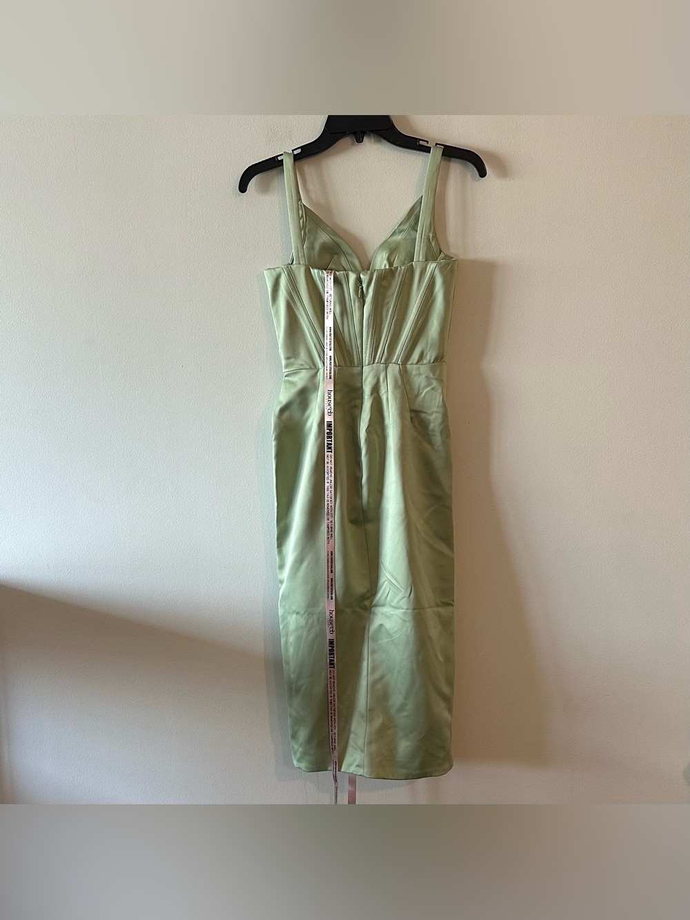 NEW House Of CB Faye Pistachio Green Satin Corset Midi Dress S Plunge Bodice - Picture 3 of 7